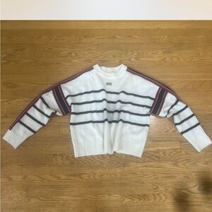 Sandro White and Red Crew Neck Sweater with Nautical Stripes